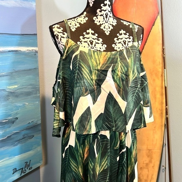 Shein Curve, Amazing Green-Leaf Maxi Dress, Stunning! Size 3XL - Picture 7 of 9